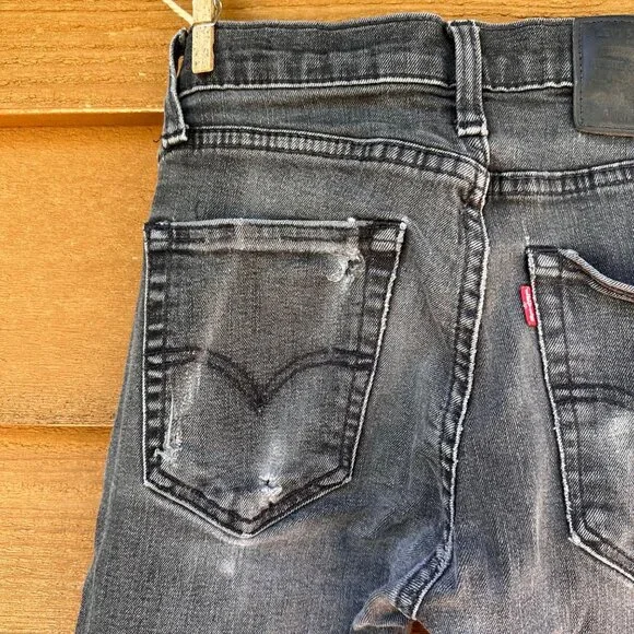 Levi’s Faded Black Distressed Skinny Mid Rise Jeans Size 29 - Picture 12 of 13